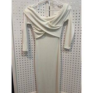Pinklicious White Off Shoulder Long‎ Sleeve Twist Front Midi Dress Size S